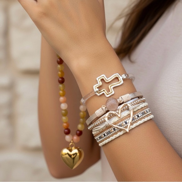 Vibrant Beaded Necklace with Gold Heart Pendant - Picture 3 of 6